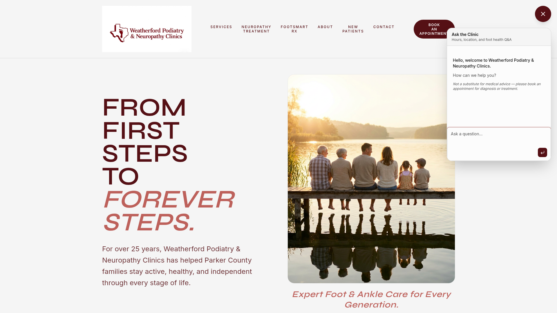 Weatherford Podiatry & Neuropathy Clinics website homepage screenshot
